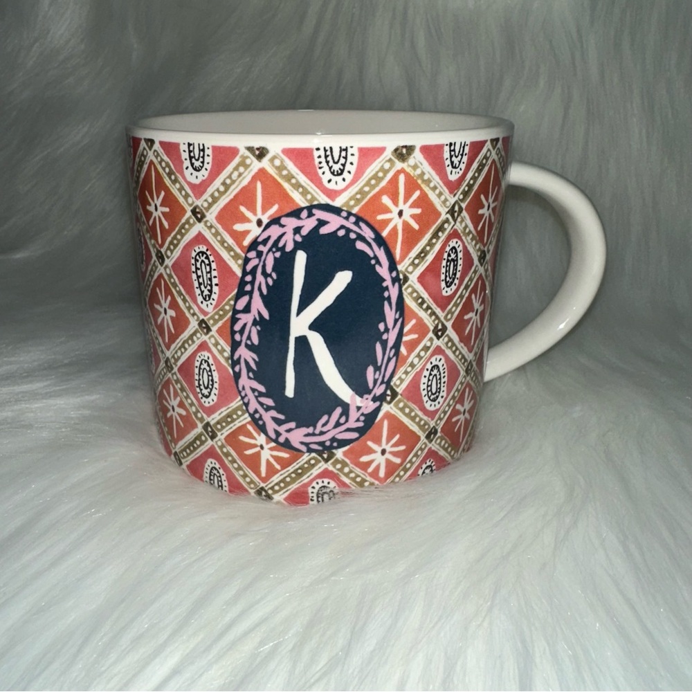 Anthropologie Jo Stoneware Monogram Letter K Mug Cup Tea Coffee Boho Vibes
